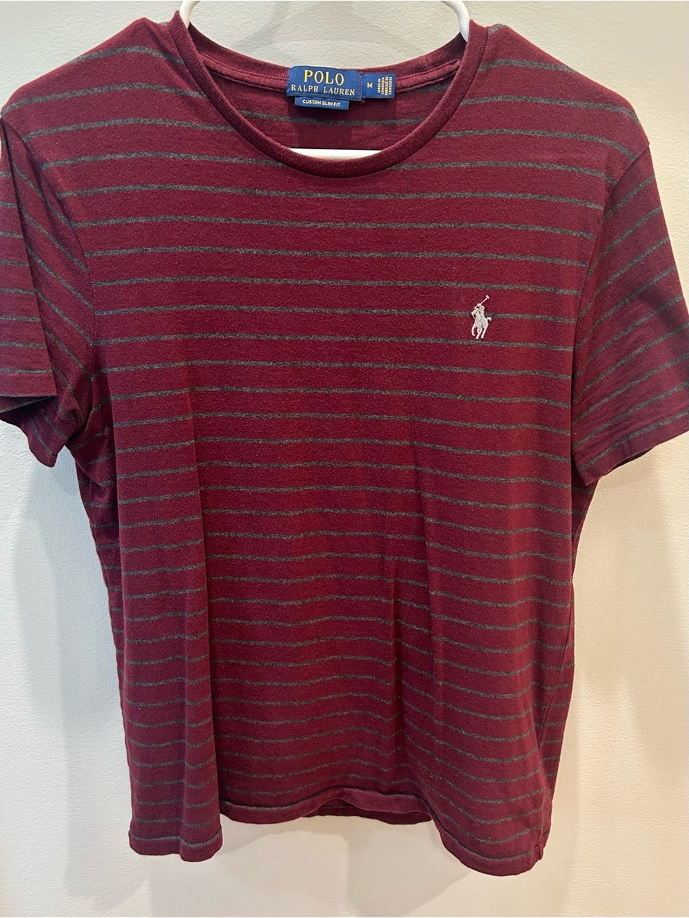 Polo Ralph Lauren Custom Slim Fit Striped T-Shirt Burgundy Gray Medium M